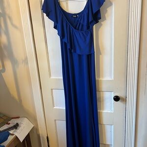 Elegant Blue Maxi Dress with Ruffle Detail